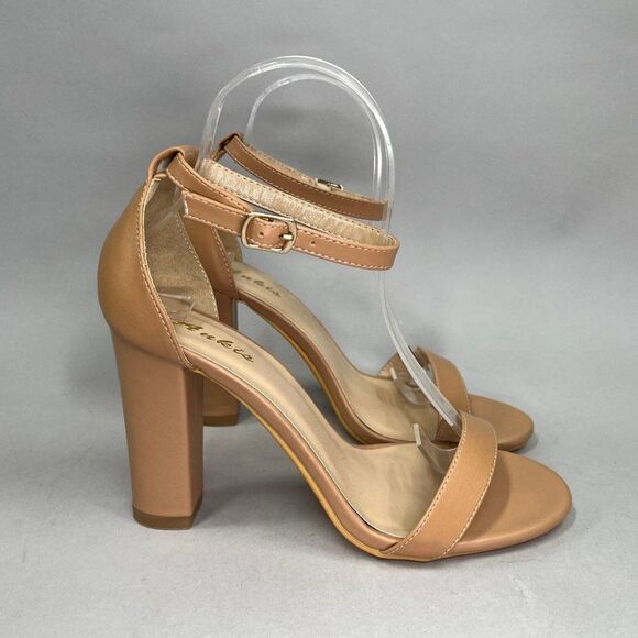 Ankis Women's Size 8 Nude Open Toe Ankle Strap Heels - Picture 1 of 11